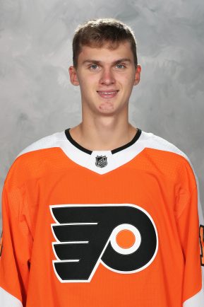 VOORHEES, NJ - JUNE 24:  Yegor Zamula of the Philadelphia Flyers poses for his official headshot for the 2019-2020 season on June 24, 2019 at the Virtua Flyers Skate Zone in Voorhees, New Jersey.  (Photo by Len Redkoles/NHLI via Getty Images) *** Local Caption *** Yegor Zamula