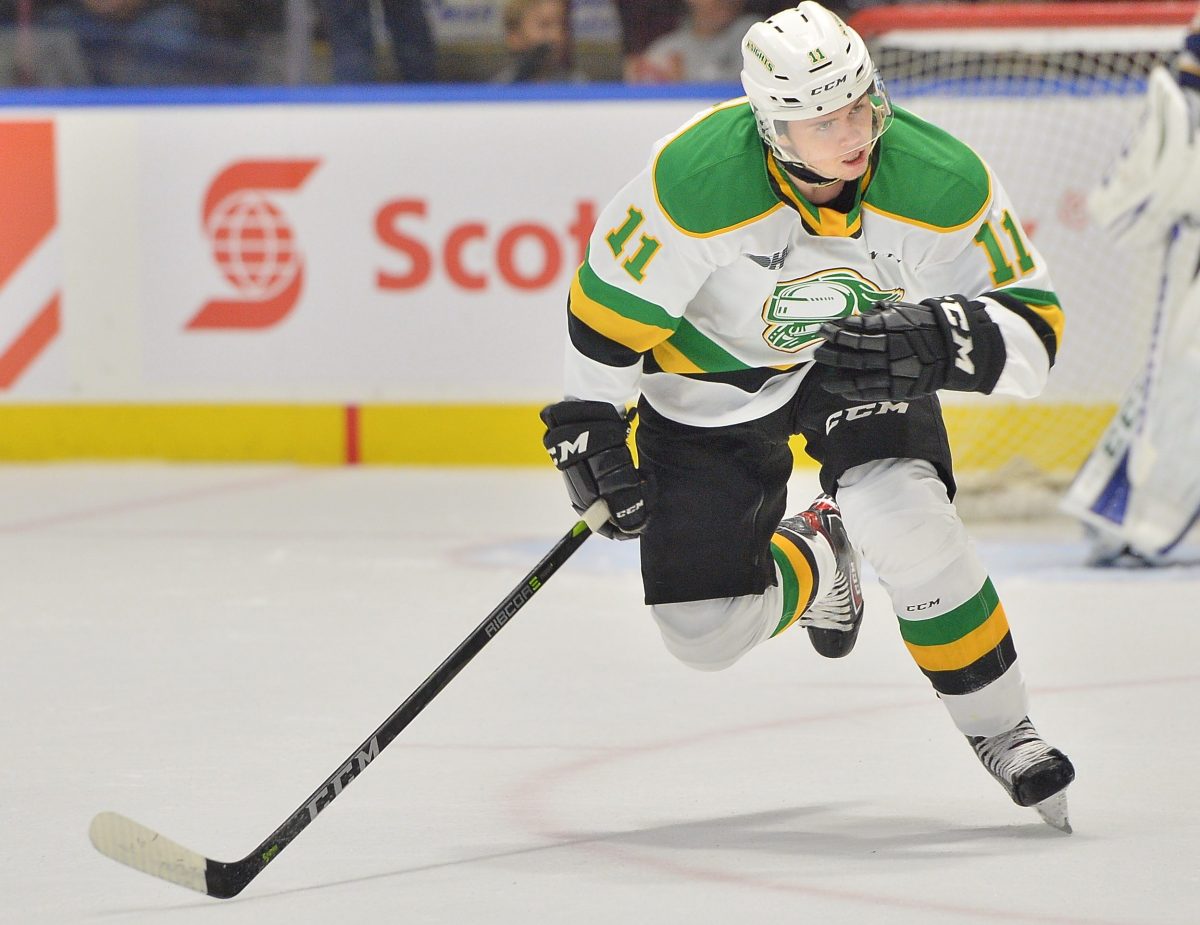 Connor McMichael of the London Knights. Photo by Terry Wilson / OHL Iimages.