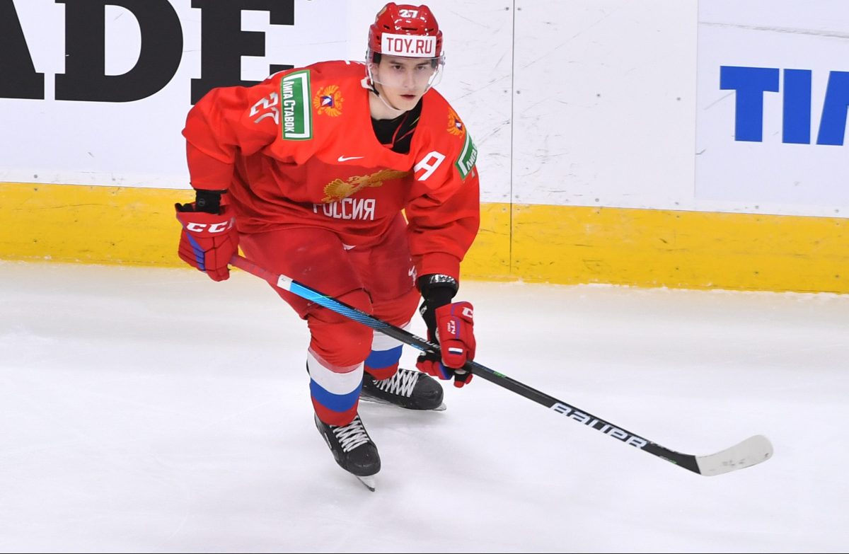 Rodion Amirov of Russia skates during the 2021 IIHF World Junior Championship game between Russia and Sweden on December 30, 2020 in Edmonton. Photo: Andy Devlin / BILDBYRÅN 