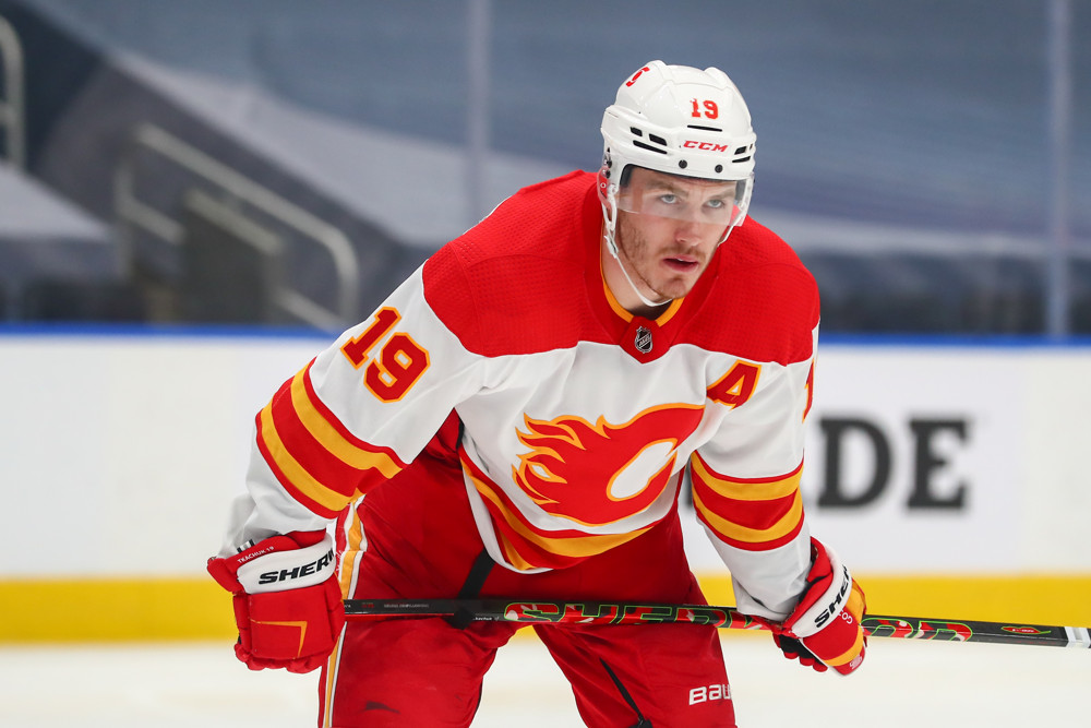 EDMONTON, AB - MARCH 6: Calgary Flames Left Wing Matthew Tkachuk (19) in action in the second period during the Edmonton Oilers game versus the Calgary Flames on March 6, 2021 at Rogers Place in Edmonton, AB. (Photo by Curtis Comeau/Icon Sportswire)